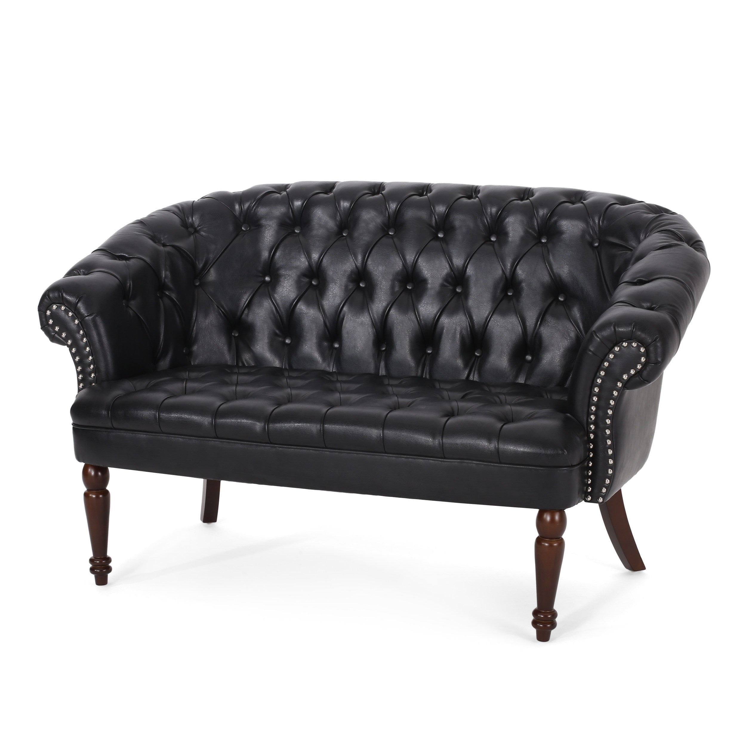 Trask Contemporary Leather Tufted Loveseat with Nailhead Trim