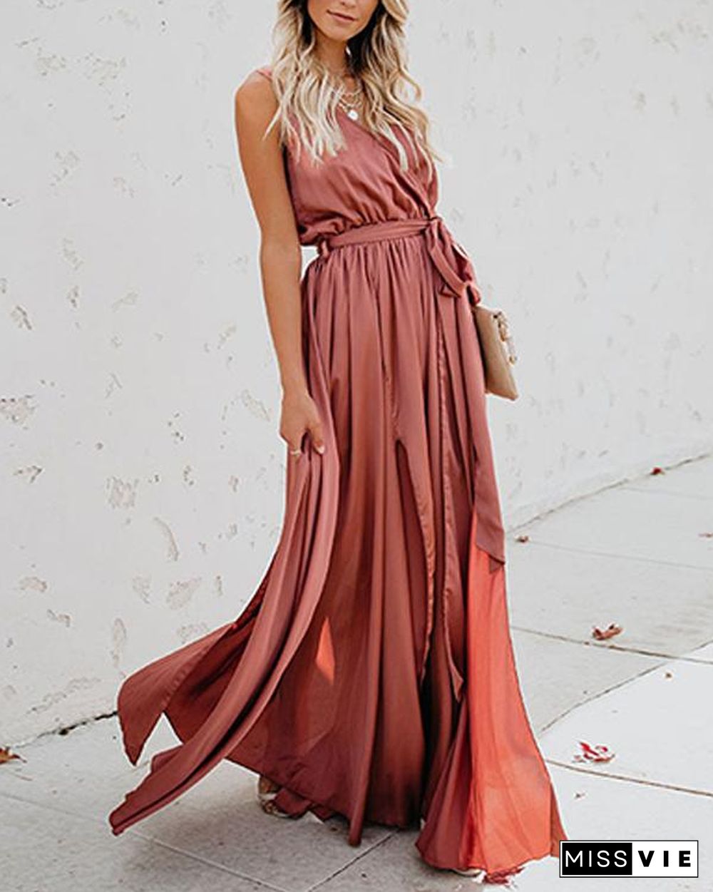 Solid Sleeveless A-line Casual/Vacation Maxi Dresses