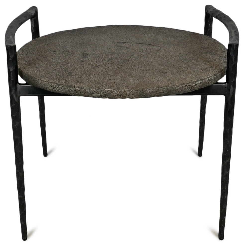 Slate and Iron Oval End Table   Industrial   Side Tables And End Tables   by Design Mix Furniture  Houzz