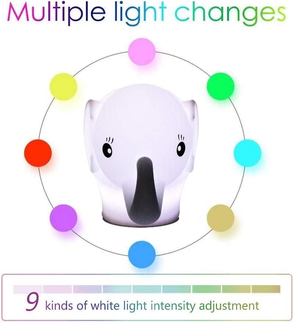 Cute Elephant Design Children's Room Led Bedside Lamp With Changeable Rgb Colors Rechargeable Night Light With Touch-control and Remote Control