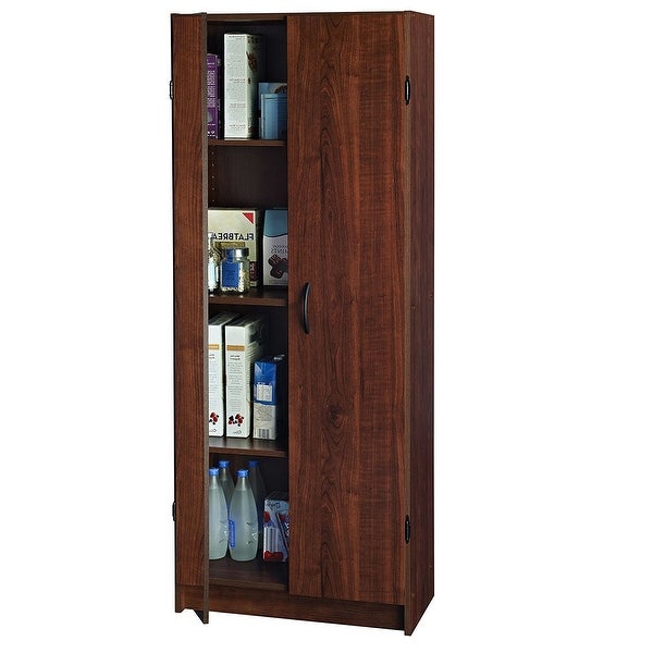 Wardrobe Cabinet with Shelves in Dark Cherry Wood Finish Bedroom Kitchen or Bathroom - 12.5 x 24 x 59.5 inches - - 34156830