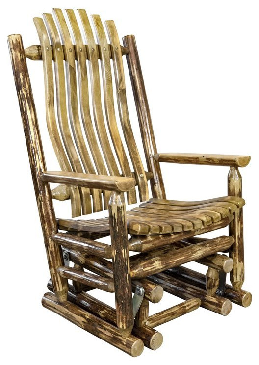 Montana Woodworks Glacier Country Wood Glider Rocker in Brown Lacquered   Rustic   Gliders   by Homesquare  Houzz