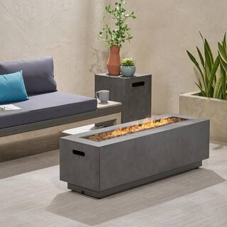 Noble House Wellington 15.25 in. x 19.75 in. Rectangular Concrete Propane Fire Pit in Dark Grey with Tank Holder 70377