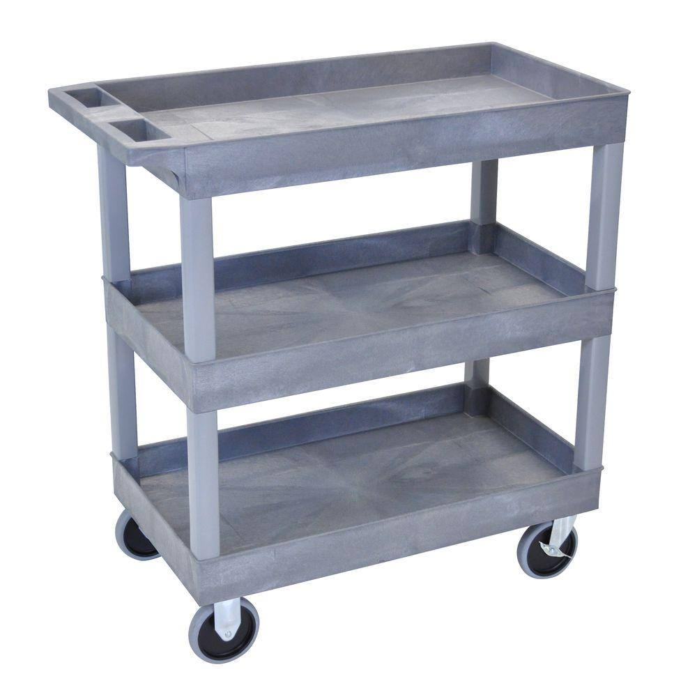 H Wilson 18 in. x 35 in. 3-Tub Shelf Utility Cart Gray EC111HD-G