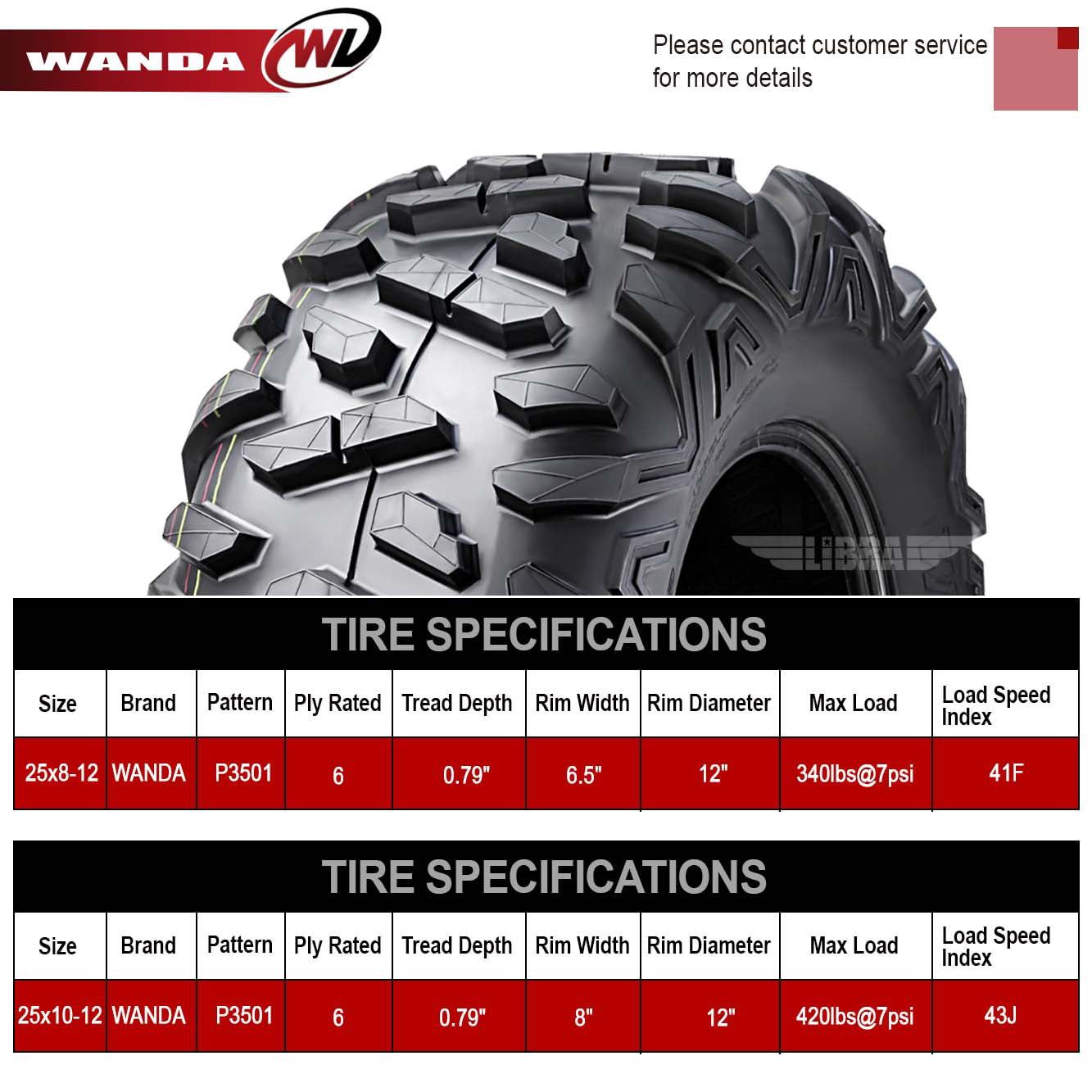 Set 4 WANDA ATV Tires 25X8X12 25X10X12 fit 07-10 Can-Am OUTLANDER 400 500 Bighorn Style