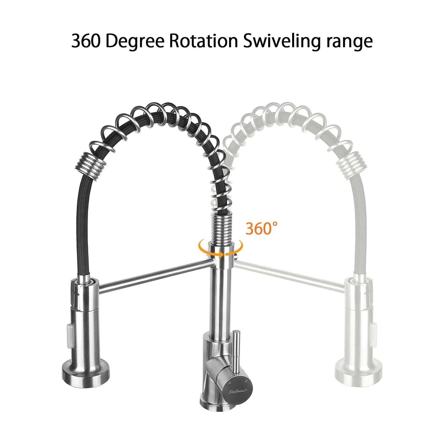 SkyGenius Single Handle Pull Down Spring Sprayer Kitchen Faucet in Brushed Nickel