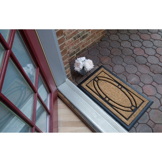 X 2 x27 5 quot Ellipse Indoor outdoor Recycled Rubber coir Doormat Natural black Entryways