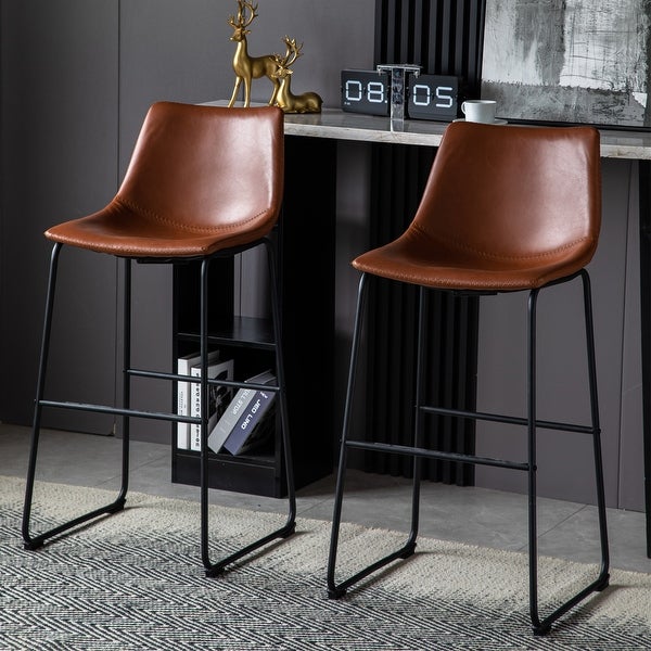 Wide Modern Faux Leather Counter Stool with Metal Legs(Set of 2)