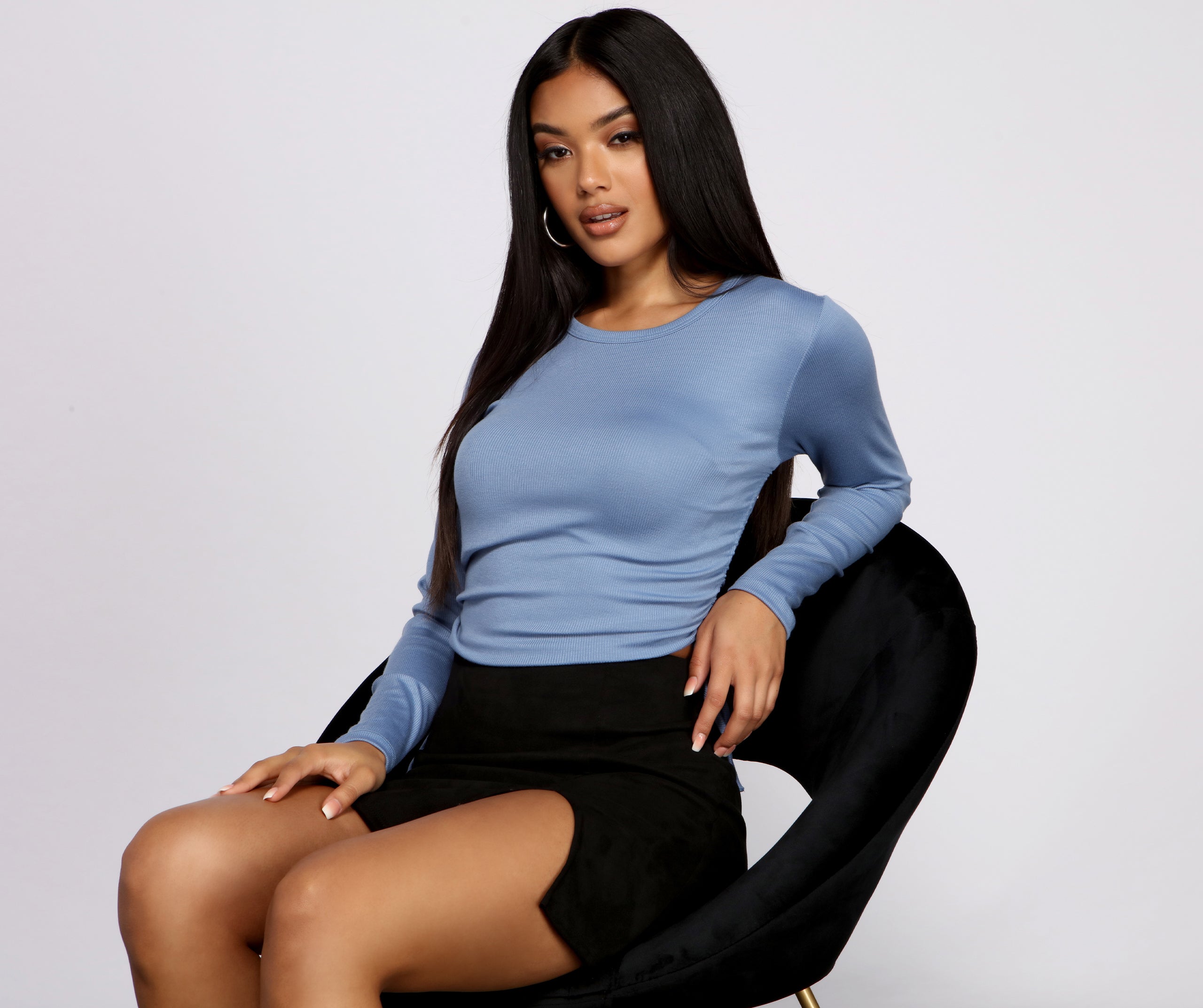 Side Tie Ribbed Knit Crop Top