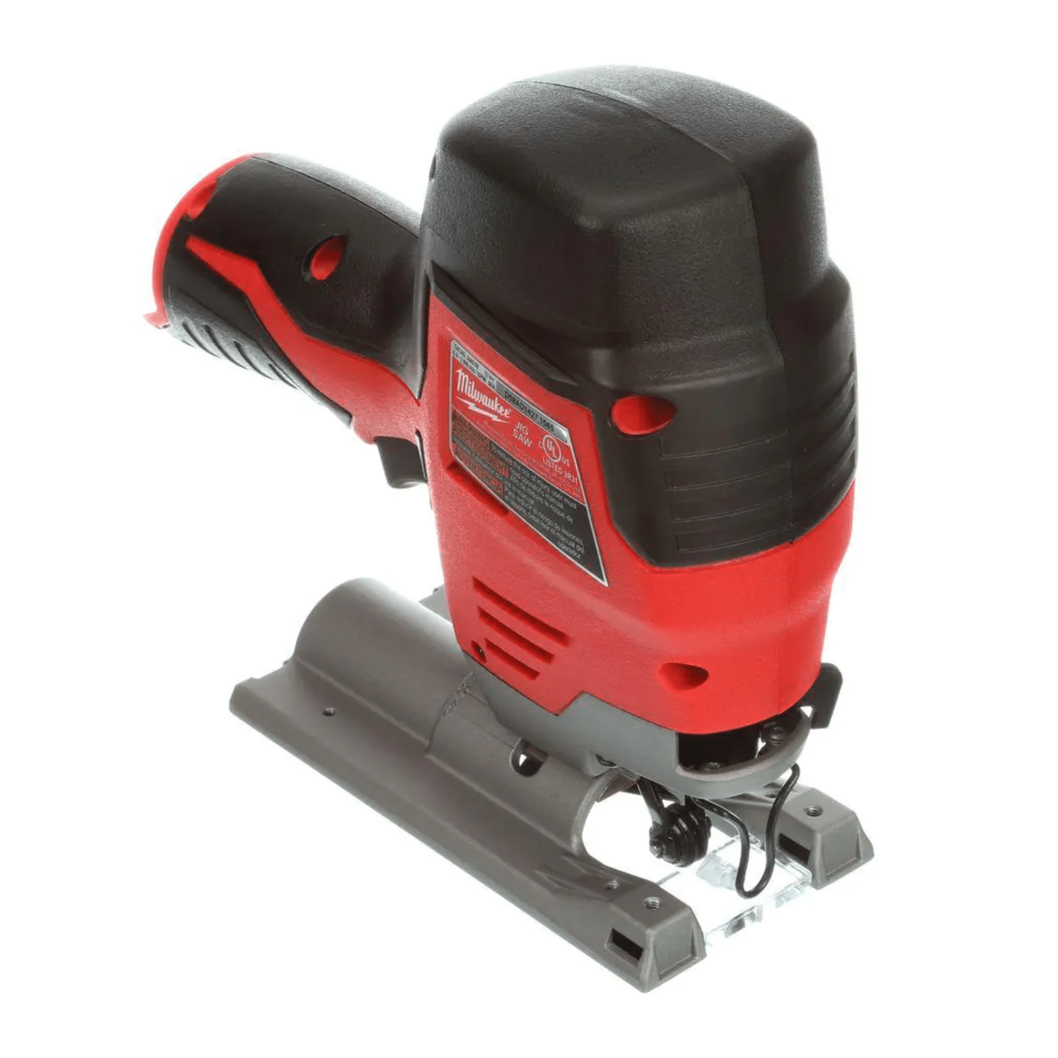 Milwaukee M12 12V Lithium-Ion Cordless Jig Saw with M12 3/8 in. Ratchet and 6.0 Ah XC Battery Pack (2445-20-2457-20-48-11-2460)