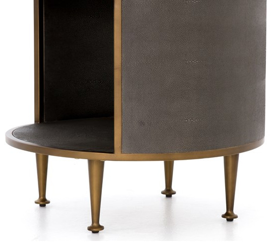 Evia End Table Grey Shagreen  Antique Brass   Midcentury   Side Tables And End Tables   by Rustic Home Furniture Deco  Houzz