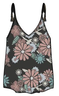 Cascade Cami - Black Flower Burst