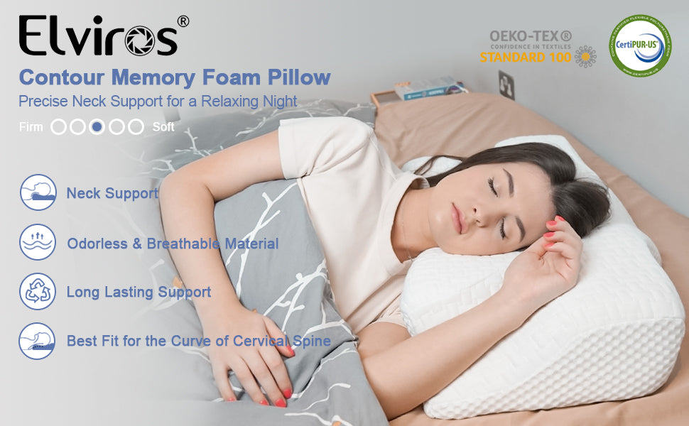 Elviros Memory Foam Cervical Pillow, Ergonomic Contour Pillow for Neck and Shoulder Pain Relief, Orthopedic Sleeping Bed Pillows for Side Sleepers, Back and Stomach Sleepers (Blue)