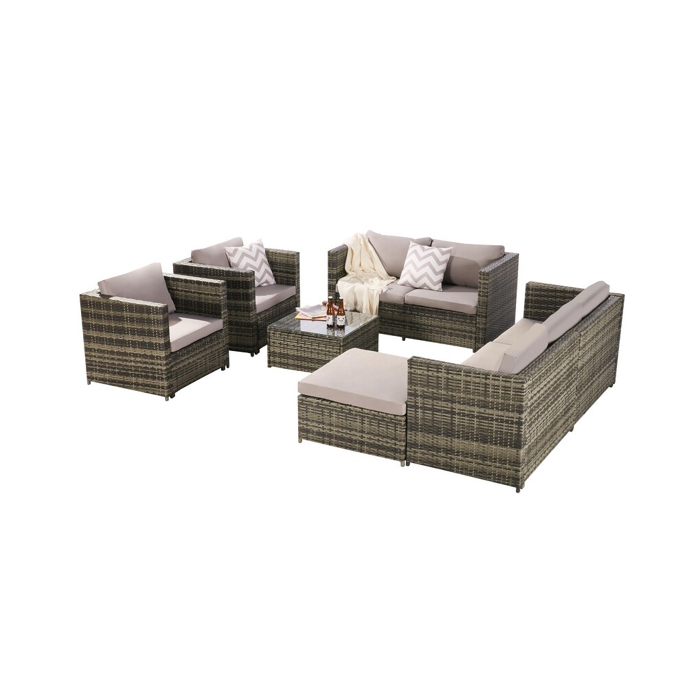 6 pieces Outdoor Furniture Product Rattan Sofa and Table Set Cushion Outdoor Garden Rattan Table  for Garden Patio  Porch