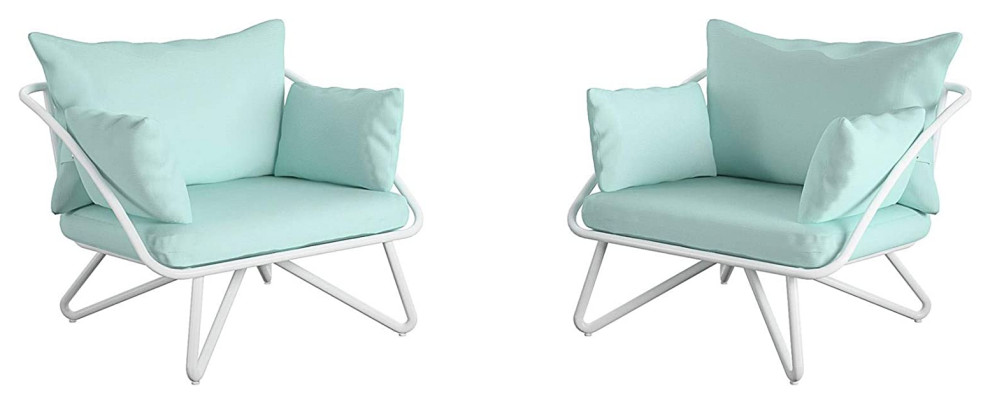 Set of 2 Outdoor Lounge Chair  Geometric Frame With Cushioned Seat   Midcentury   Outdoor Lounge Chairs   by Decor Love  Houzz