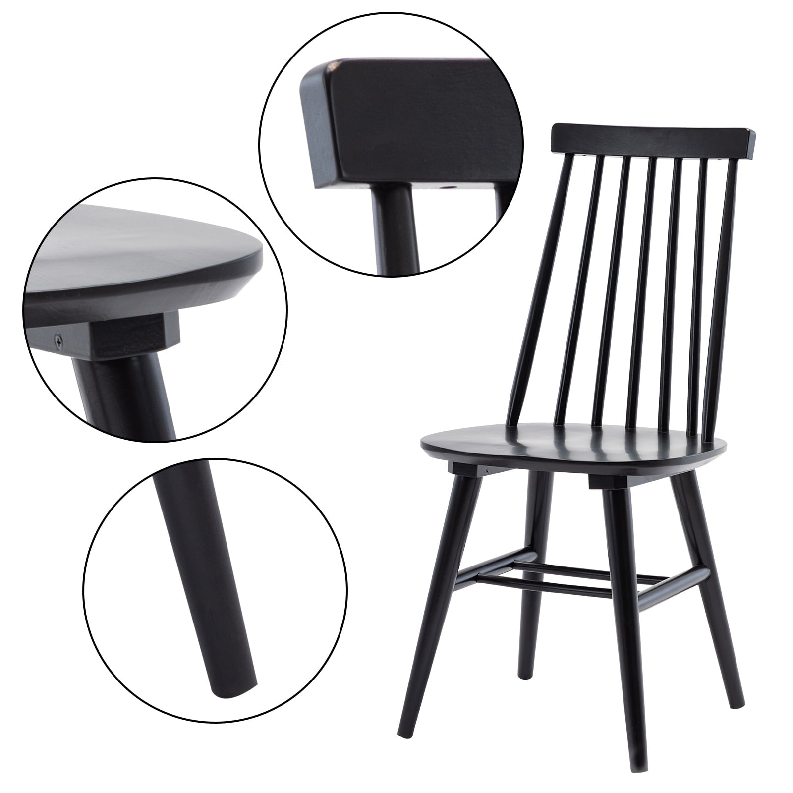 Duhome Elegant Lifestyle Dining Chairs Set of 2， Wood Dining Room Chairs Slat Spindle Back Kitchen Room Chair Windsor Chairs， Black