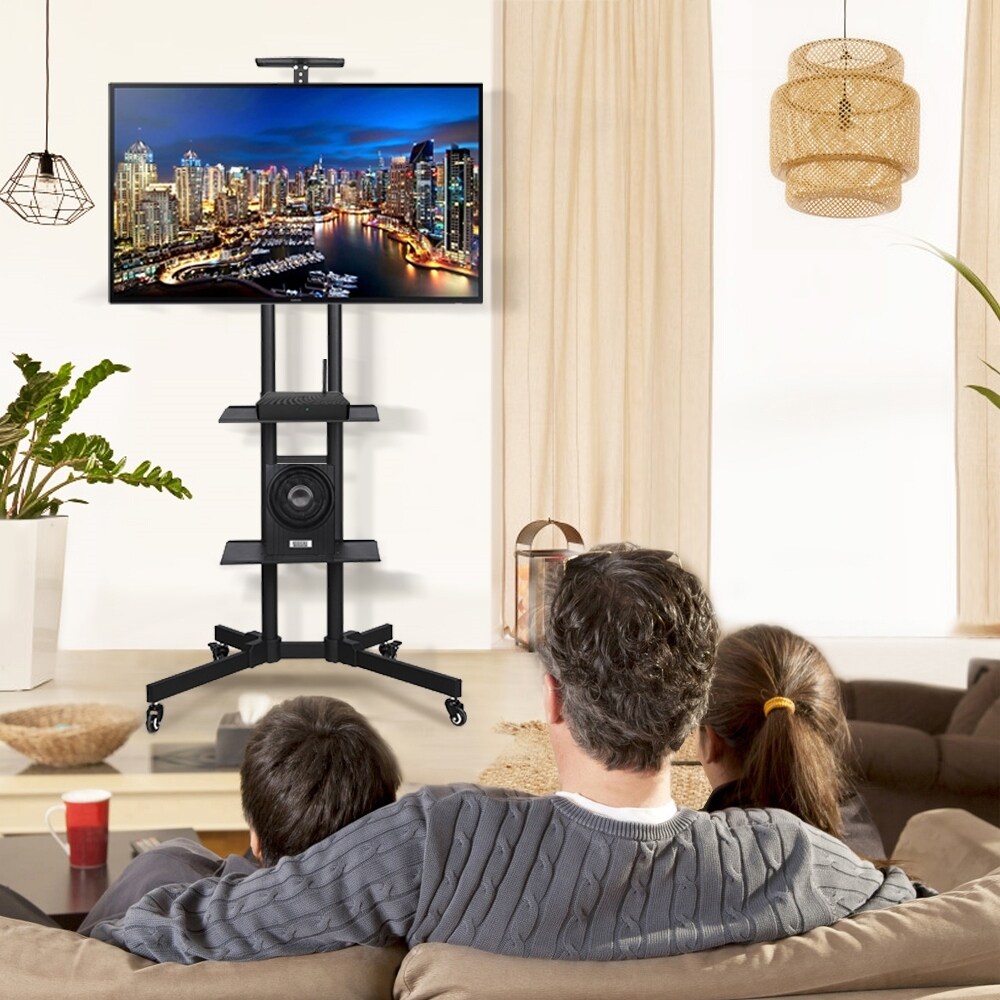 Yaheetech Height Adjustable Rolling TV Stand TV Cart for tvs 32'' 75''