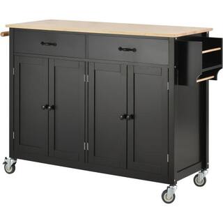 54.3 in. L x 18.5 in. W x 36.22 in. H Black Kitchen Island Cart with Solid Wood Top and Locking Wheels WFAAB286wy