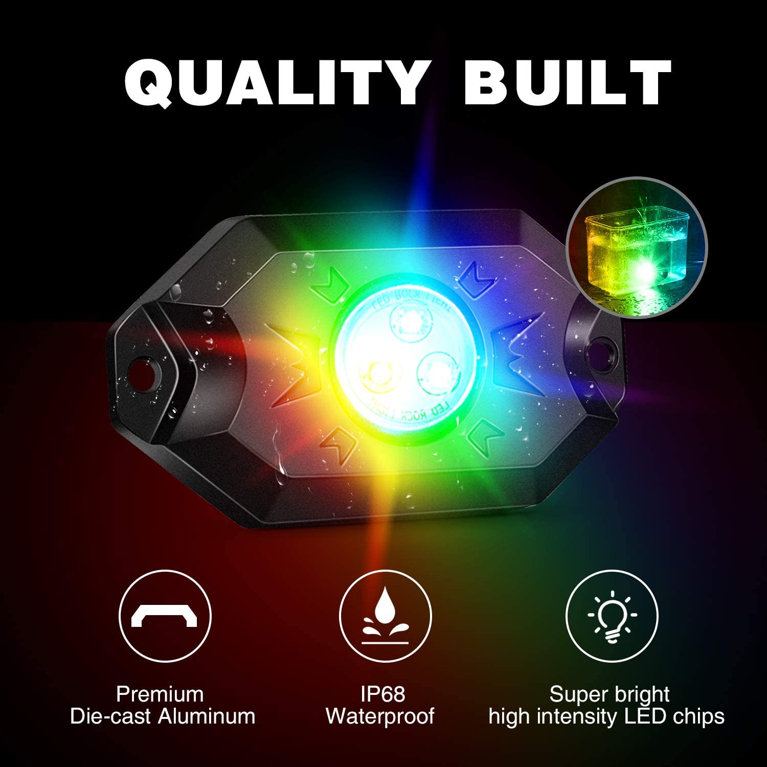 Nilight 8 Pods RGB LED Rock Lights Kit Underglow Multicolor Neon with Bluetooth App Control Timing Function Flashing Music Mode IP68 Exterior Wheel Well Light for ATV， Light Truck