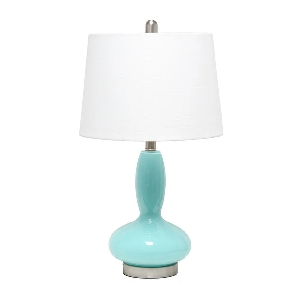 Lalia Home Glass Dollop Table Lamp with White Fabric Shade， Seafoam - 8.8L x 8.8W x 16.5H