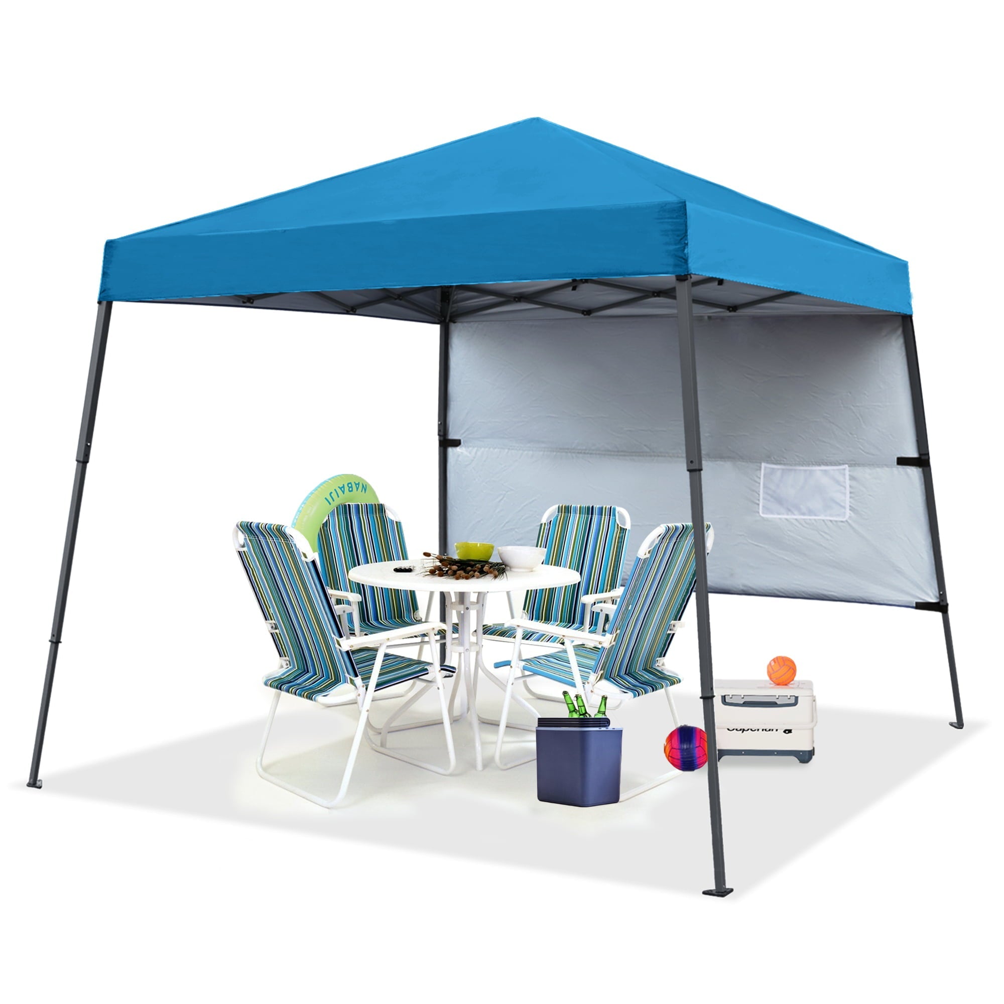 ABCCANOPY 8 ft x 8 ft Outdoor Pop up Slant Leg Canopy Tent with 1 Sun Wall and 1 Backpack Bag - Sky Blue