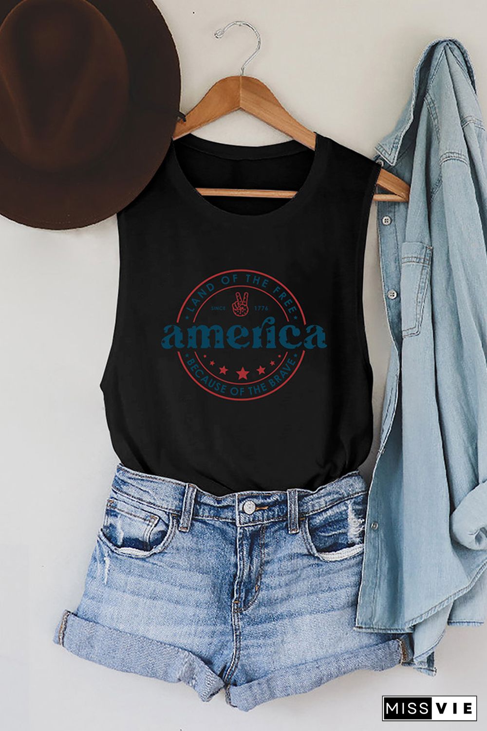 America Letter Print Graphic Tank Top