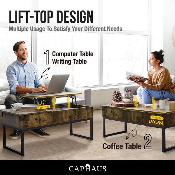 Lift Top Coffee Table w/Sliding Drawer， Rising Tabletop Coffee Table w/Hidden Compartment and Sliding Drawer， Storage Coffee Table