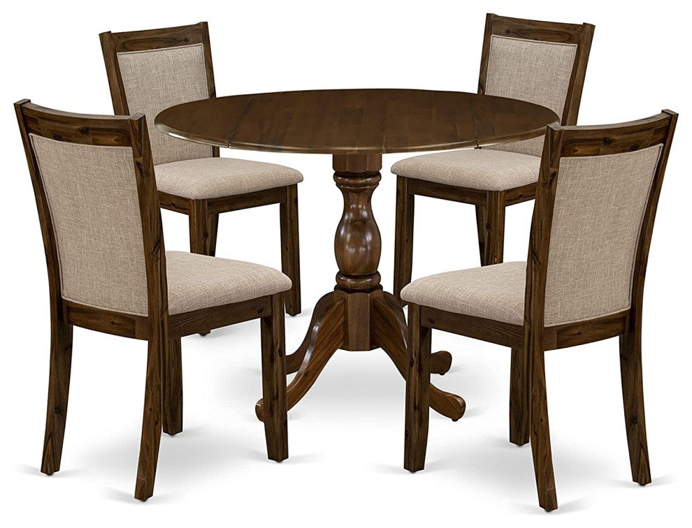 5 Pieces Dining Set  Table With Drop Leaves  ampLinen Cushioned Chairs  Walnut   Tropical   Outdoor Dining Sets   by Decorn  Houzz