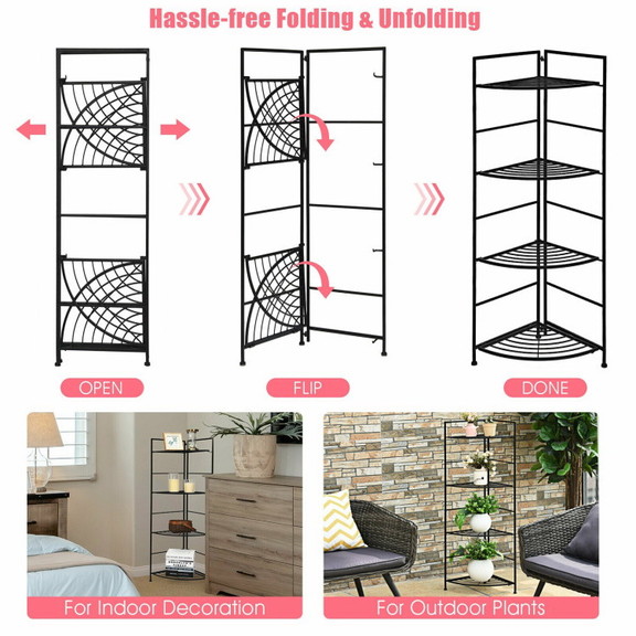 Costway 69123085 4 Tier Folding Metal Shelf Plant ...