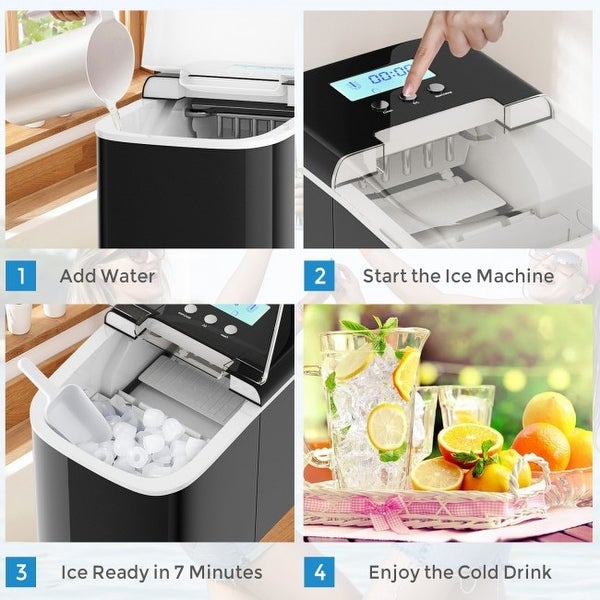 26 lbs Countertop LCD Display Ice Maker with Ice Scoop - 14.5