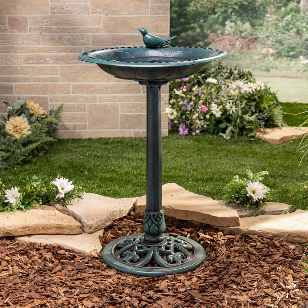 30 in. High Resin Birdbath with Verdigris 2200250EC