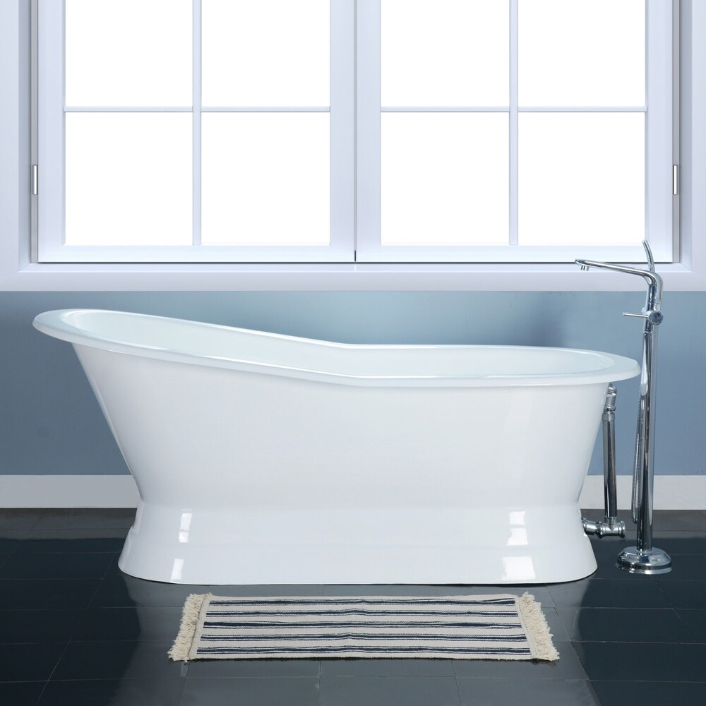 67 in Cast Iron Single Slipper Pedestal Tub (No Faucet Drillings)