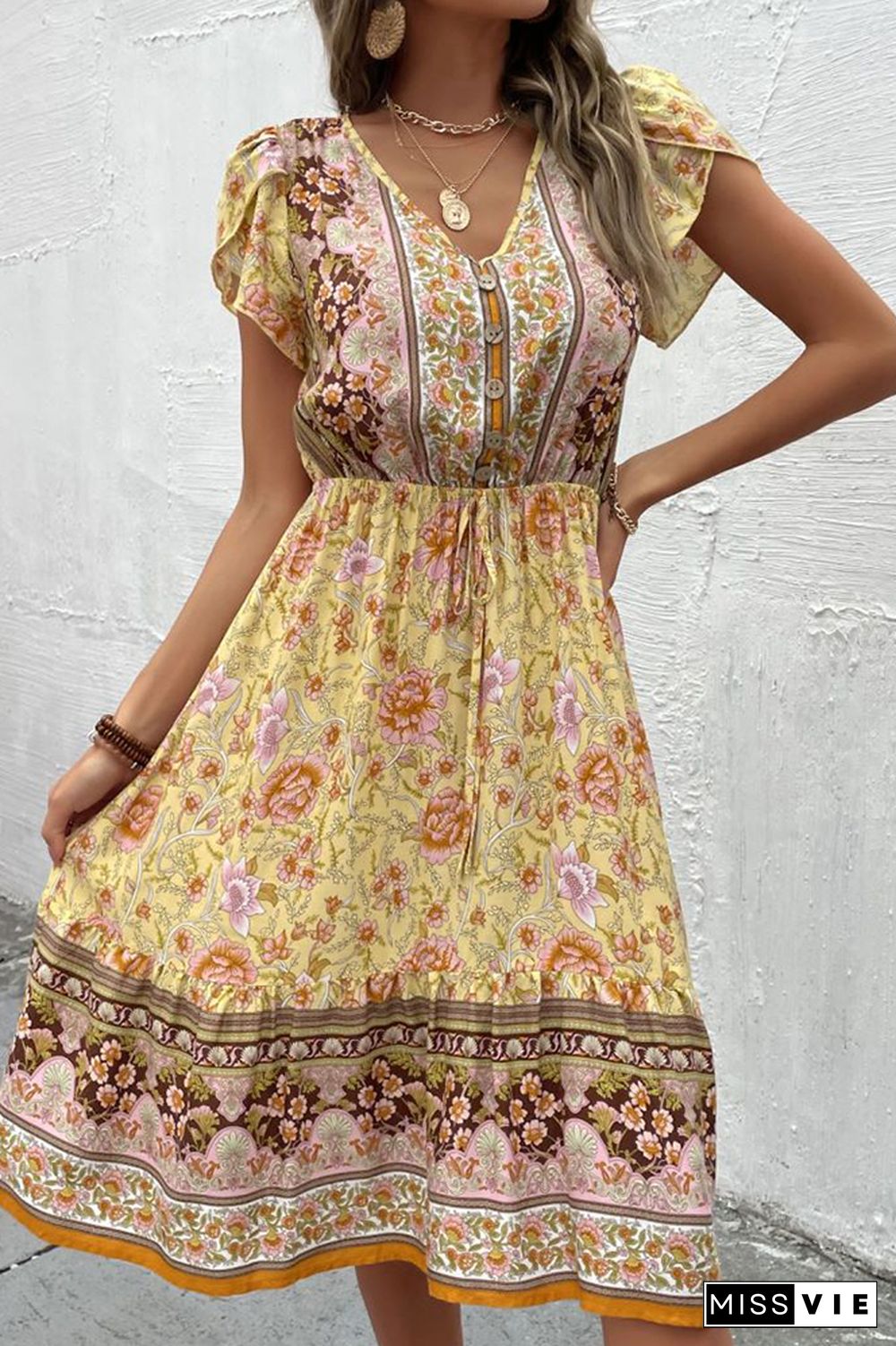 Bohemian Floral Print Dress Wholesale