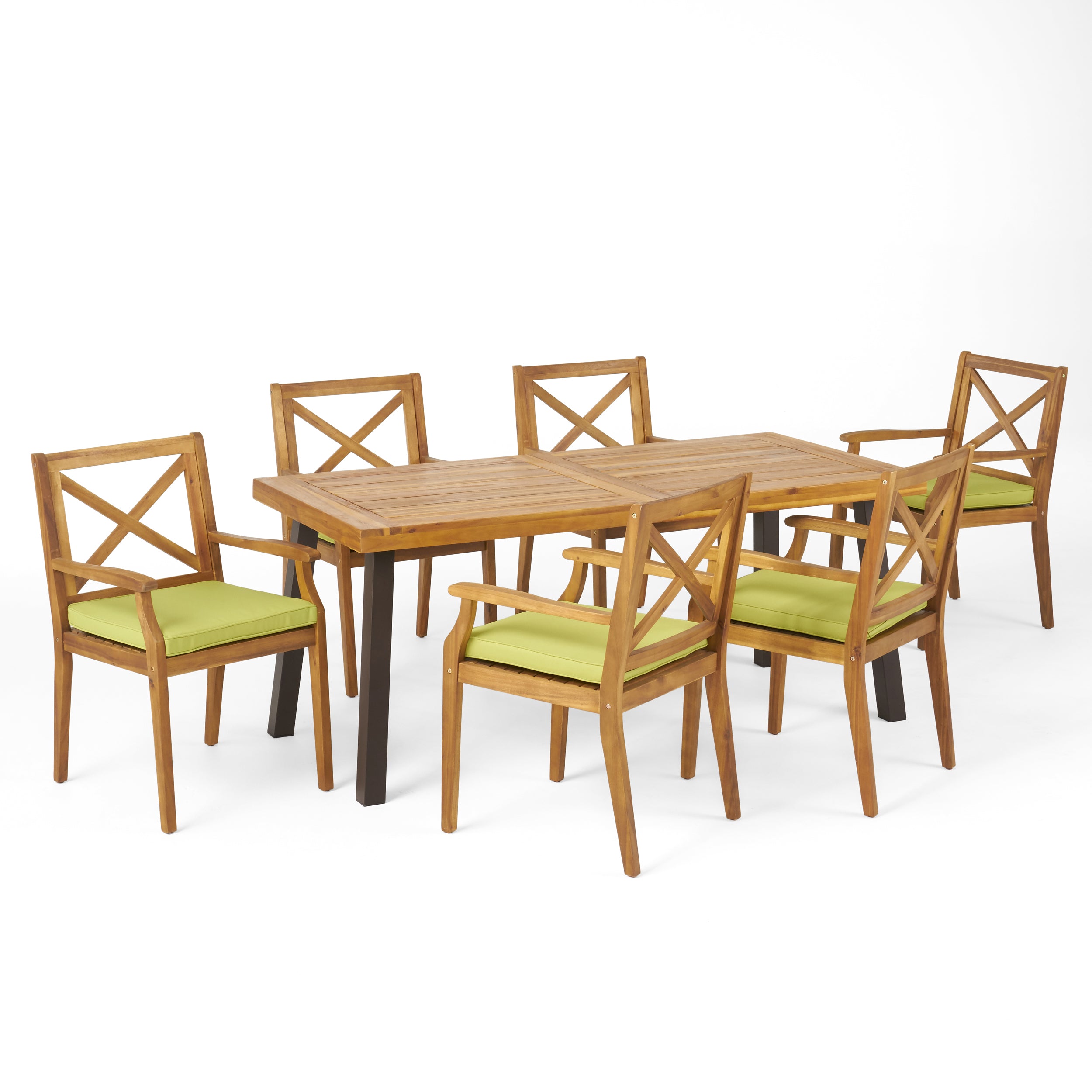 Nolan Outdoor 7-Piece Acacia Wood and Iron Dining Set