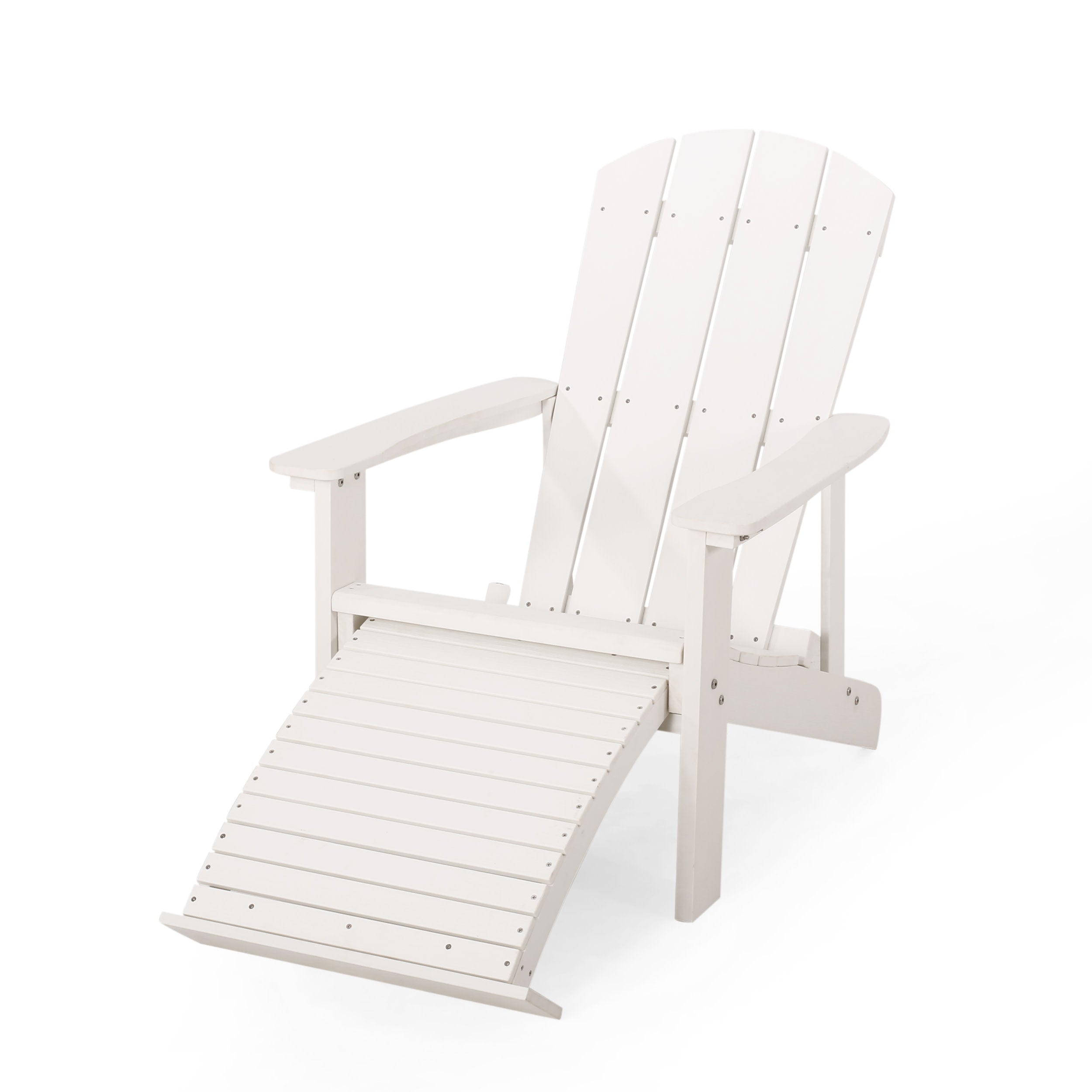 Ulises Outdoor Faux Wood Adirondack Chair with Retractable Ottoman