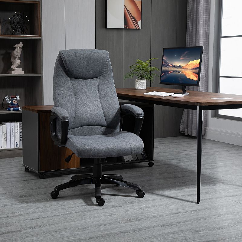 Vinsetto Ergonomic Home Office Chair Desk Computer Chair with 360 degree Swivel Adjustable Height Linen Fabric Padded Armrests and headrest Grey