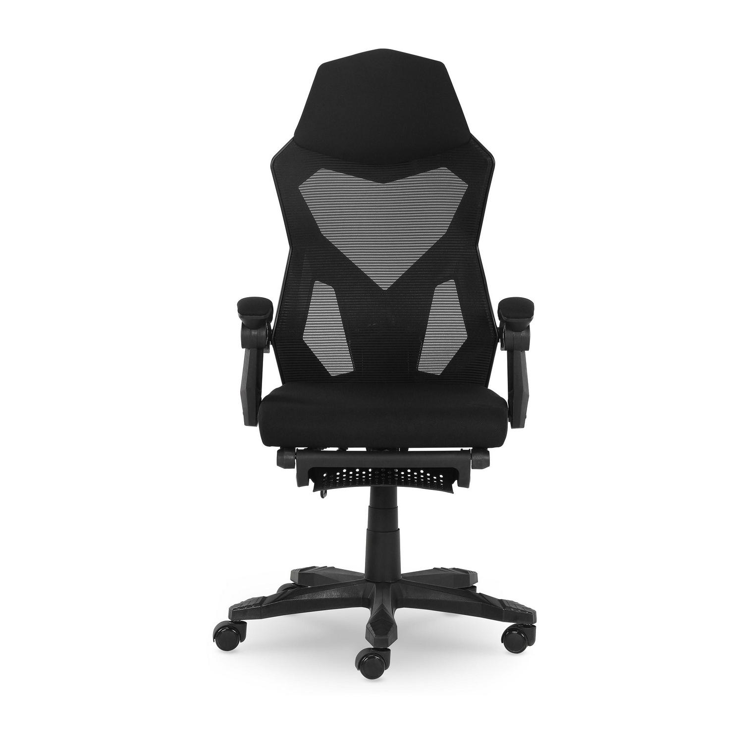 Gamer Gear Gaming Office Chair with Extendable Leg Rest Black Fabric Upholstery  Crowdfused