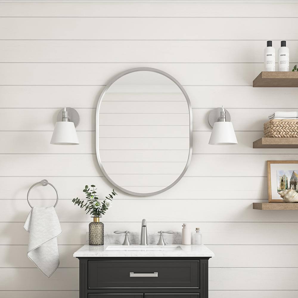 Home Decorators Collection Emmeline 24 in. W x 32 in. H Oval Framed Wall Bathroom Vanity Mirror in Brushed Nickel Emmeline MR-BN