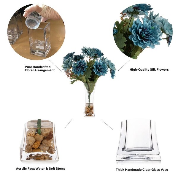 Mixed Artificial Daisy Floral Arrangements in Vase with River Stone，Table Centerpieces for Dining Room