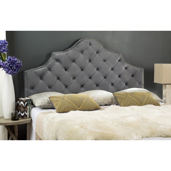 Safavieh Arebelle Pewter Velvet Upholstered Tufted Headboard - Silver Nailhead (Full) - - 11551709