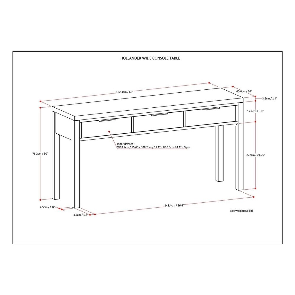 WYNDENHALL Fabian SOLID WOOD 60 inch Wide Contemporary Wide Console Table in Warm Walnut Brown   60\