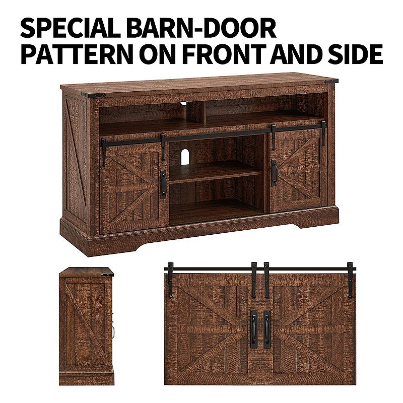 Okd 60 In Sliding Barn Door Farmhouse Highboy Tv Stand， Reclaimed Barnwood Color