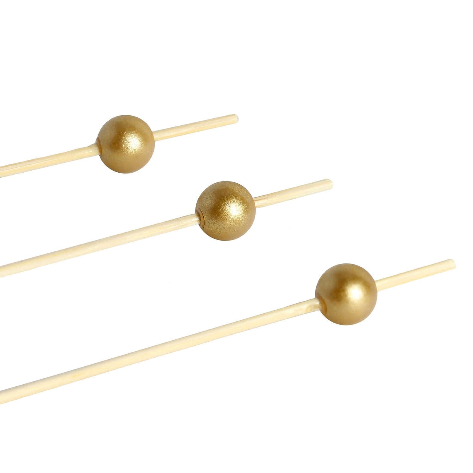 100 Pack Gold Pearl Bamboo Skewers Cocktail Picks, Stir Sticks, Eco Friendly 4.5