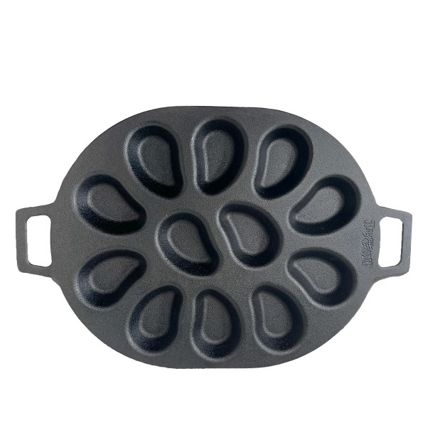 Bayou Classic 7413 Cast Iron 12 Shellfish Shaped Oyster Grill And Serve Kitchen Cooking Pan For Shucked Or Half shell Seafood Black