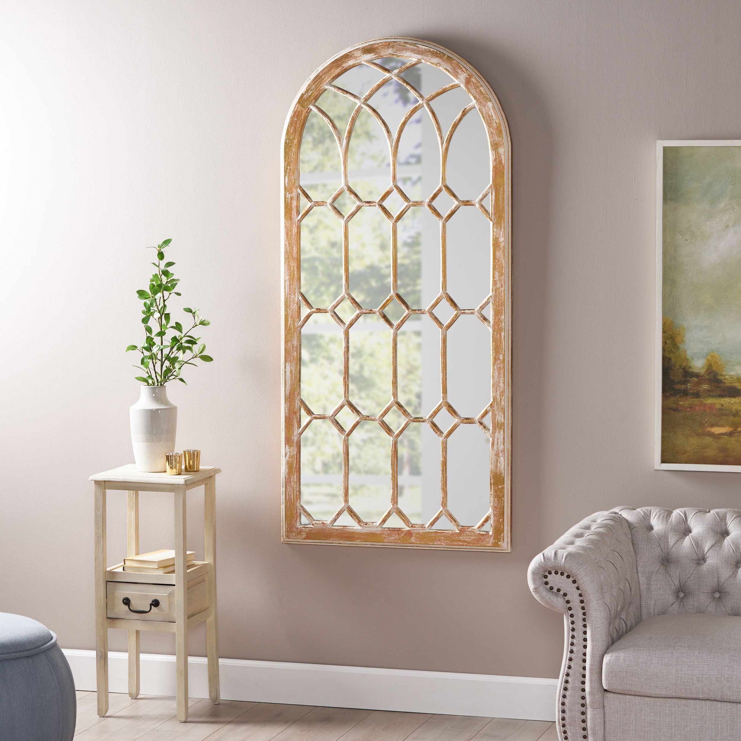 Selena Traditional Arched Windowpane Mirror