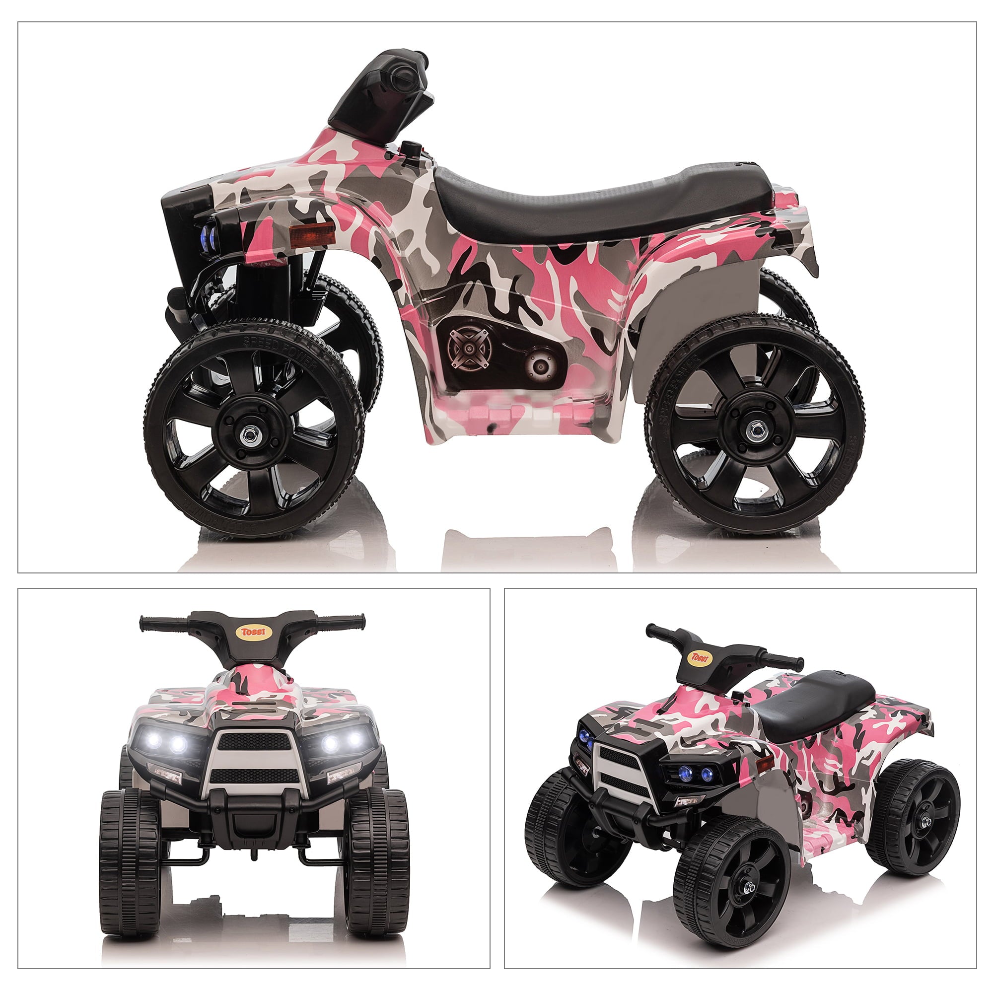 TOBBI 6V Electric Kids Ride on ATV Quad Car 4 Wheeler Ride on Toy W/ LED Headlight, Horn, Speed Indicator, Pink Camouflage