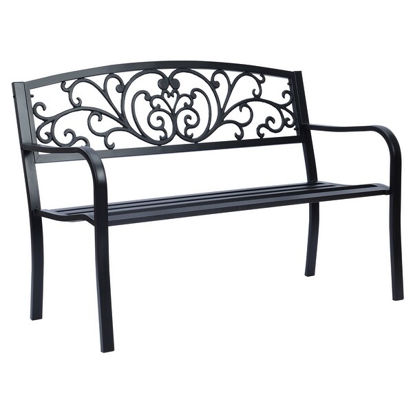 Simply Elegant Flora Metal Park Patio Bench，Outdoor Bench in Black for Porch，Lawn，Garden，Deck by SunRay