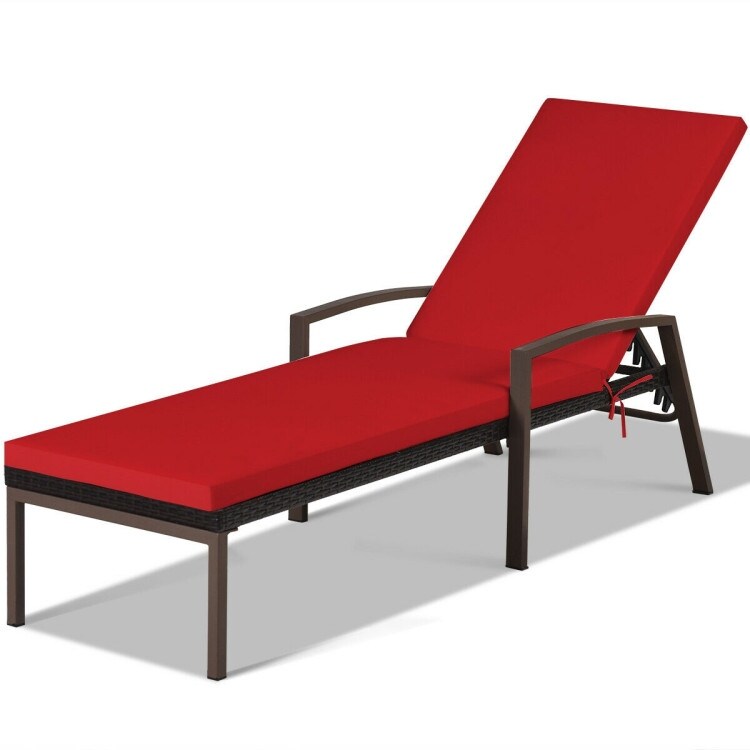 Patio Back Adjustable Cushioned Rattan Lounge Red   76\