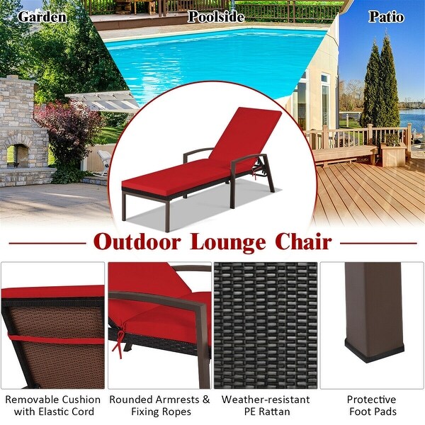 2-Piece Patio Rattan Adjustable Back Lounge Chair