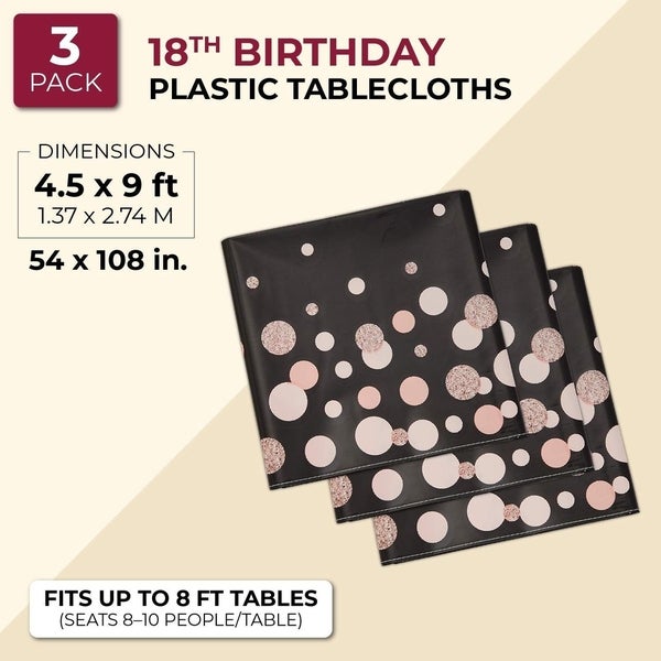 3 Pack 18th Birthday Party Tablecloth Table Cover， Party Supplies Favors Decorations for Men Women， 54 x 108